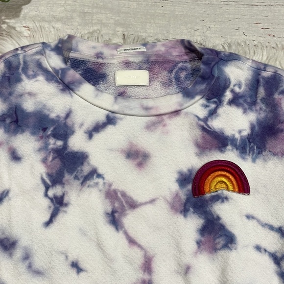 Mother The Fray Cap Sleeve Blueberry Tie Dye Sweat Rainbow Pullover Top - Picture 7 of 14